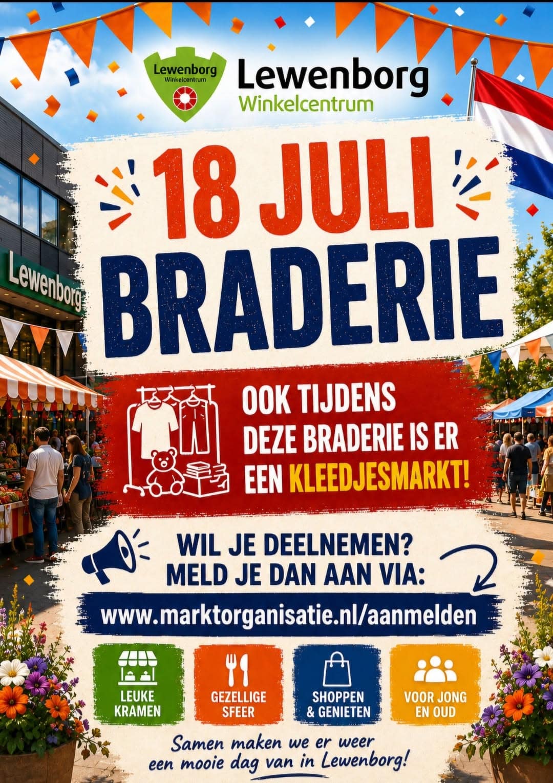 Braderie (met kleedjesmarkt!) in Winkelcentrum Lewenborg